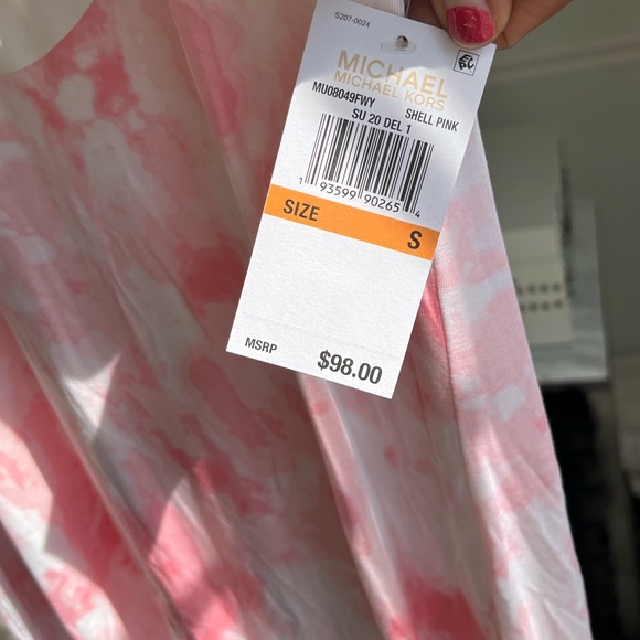 Michael Kors Pink & White Monogram Tie Dye Hooded Short Sleeve Dress - Picture 13 of 16